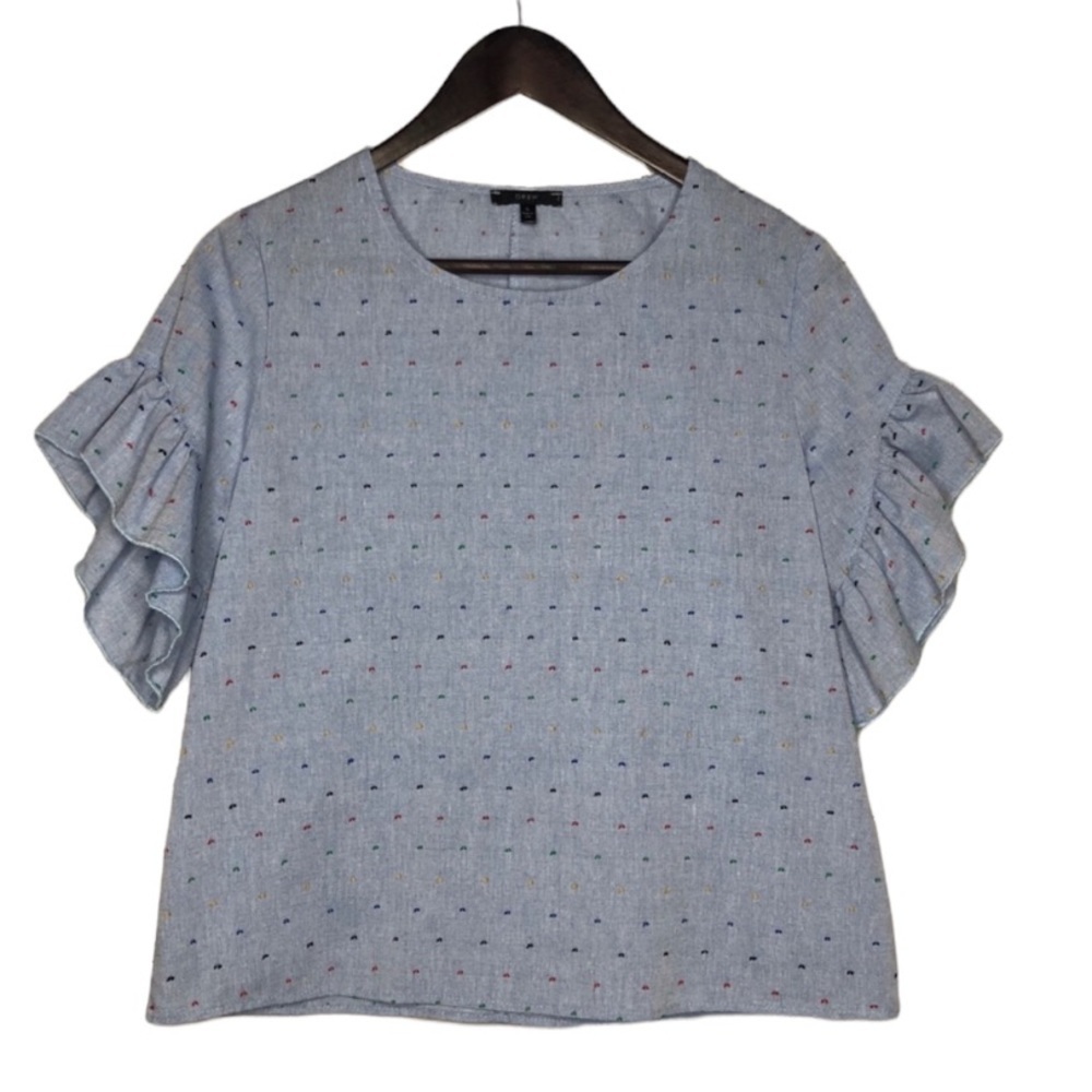 Anthropologie Drew Ruffle Sleeve Confetti Dot Top Oversized